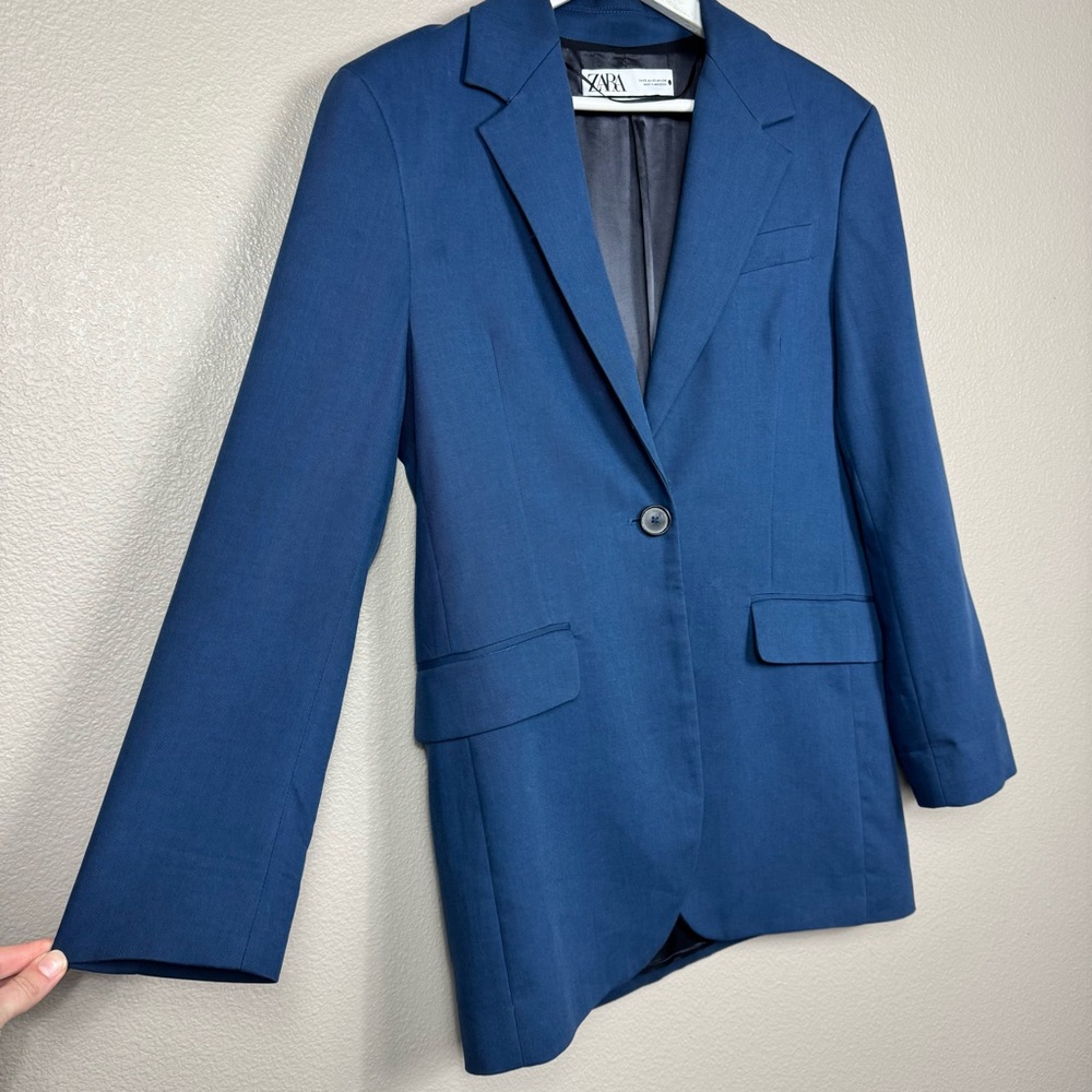 Zara Blazer Navy Blue Oversized Boxy Fit XS G - Picture 2 of 10